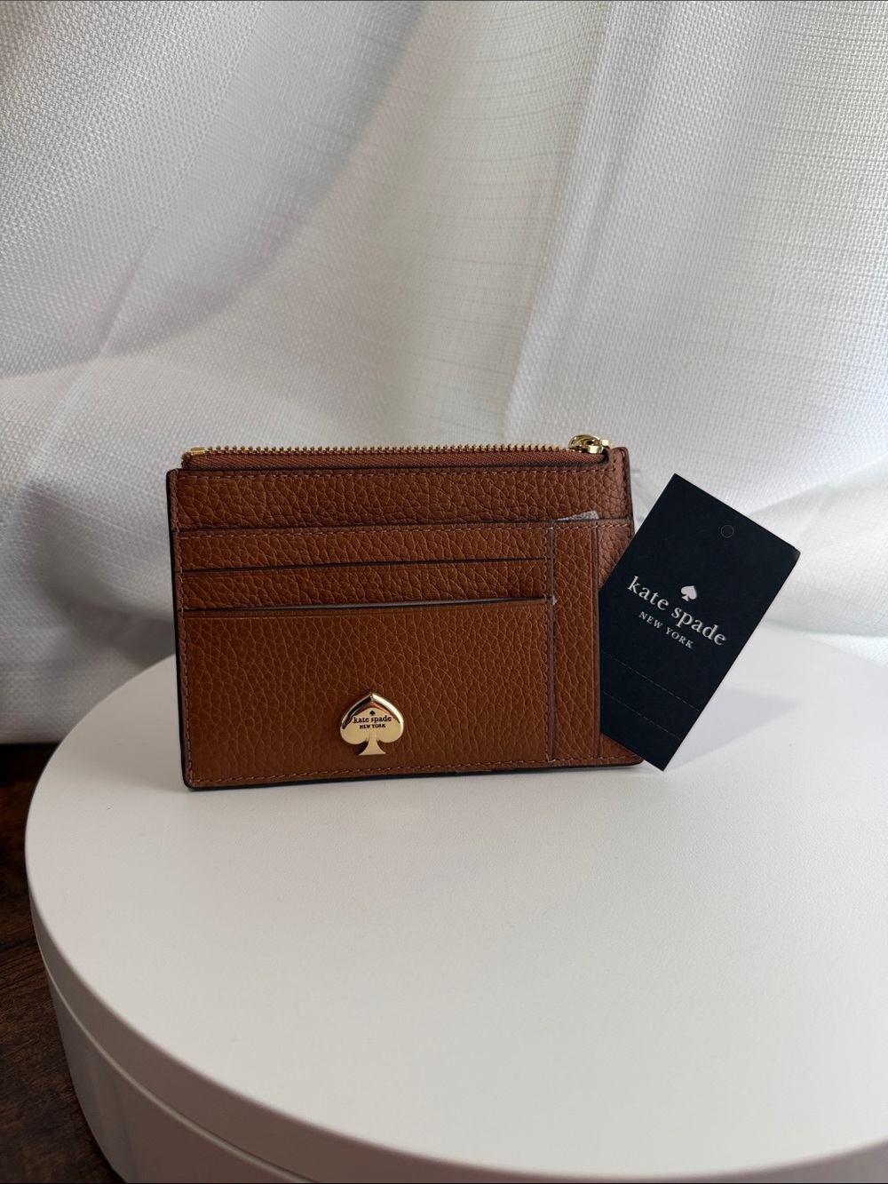 NWT-Kate Spade Pebbled Leather Card Holder Wallet - Cognac